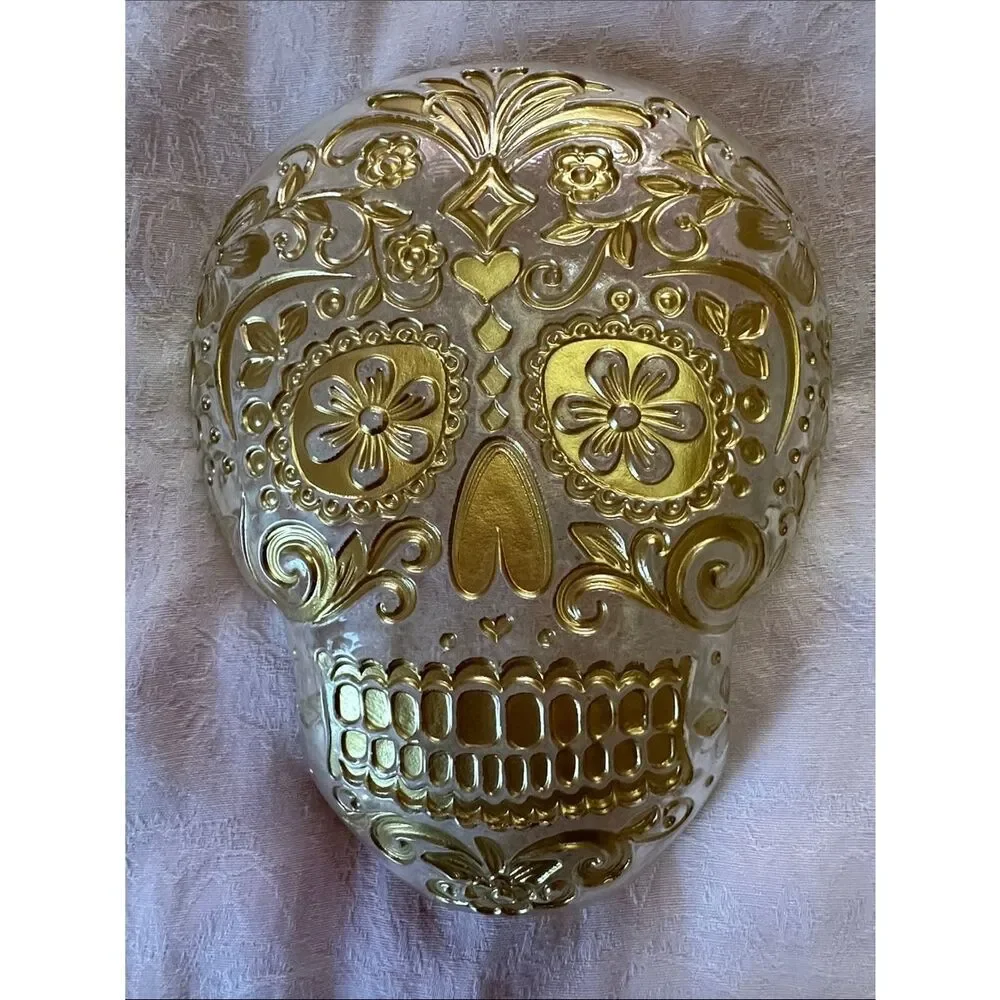 Sugar Skull Art Dish Gold Decorative Glass Serveware